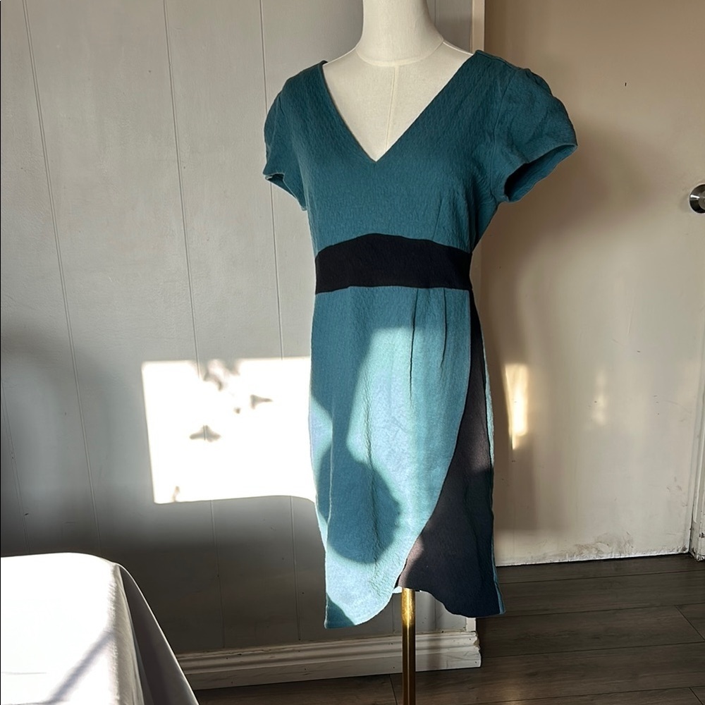Maeve Blue Puff Sleeve V-Neck Midi Dress